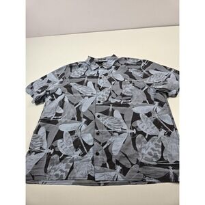 Lost Enterprises Hawaiian Shirt Men's 2XL Y2K Gray Moth Bug Print Short Sleeve